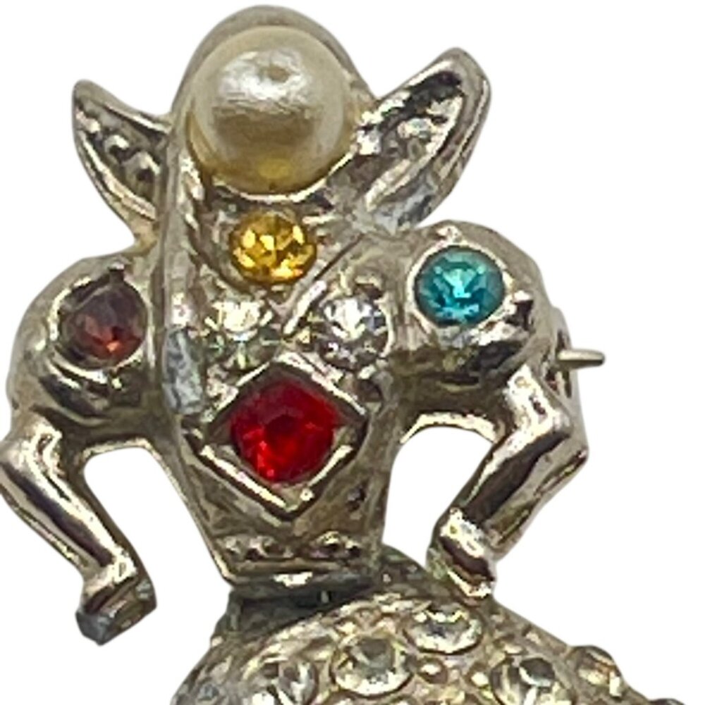 Vintage Articulated Rhinestone Folk Girl Brooch Clogs Figural 1950s Faux Pearl - Picture 3 of 13